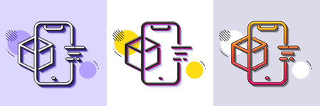 Augmented reality phone line icon. Halftone dotted pattern. Gradient icon with grain shadow. VR simulation sign. 3d cube symbol. Line augmented reality icon. Various designs. Vectorのイラスト素材