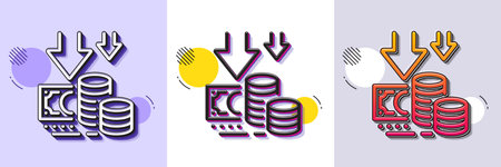 Deflation line icon. Halftone dotted pattern. Gradient icon with grain shadow. Price reduction sign. Reduce rate symbol. Line deflation icon. Various designs. Vectorのイラスト素材