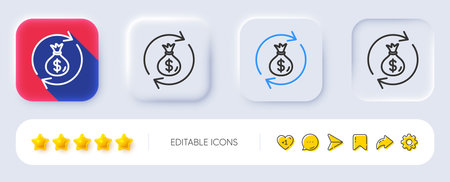 Cash exchange line icon. Neumorphic, Flat shadow, 3d buttons. Dollar money bag symbol. Money transfer sign. Line money exchange icon. Social media icons. Vectorのイラスト素材