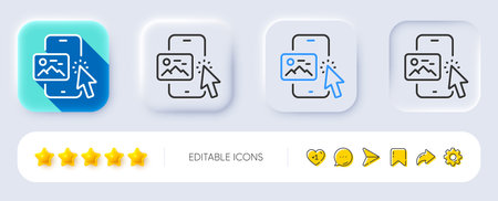 Phone image line icon. Neumorphic, Flat shadow, 3d buttons. Smartphone app sign. Cellphone mobile...