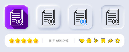 Financial documents line icon. Neumorphic, Flat shadow, 3d buttons. Audit or accounting sign. Check finance symbol. Line financial documents icon. Social media icons. Vectorのイラスト素材