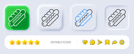 Hotdog line icon. Neumorphic, Flat shadow, 3d buttons. Fast food sign. Sausage sandwich symbol. Line hotdog icon. Social media icons. Vectorのイラスト素材