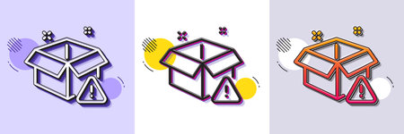 Delivery warning line icon. Halftone dotted pattern. Gradient icon with grain shadow. Package box alert sign. Caution parcel symbol. Line delivery warning icon. Various designs. Vectorのイラスト素材