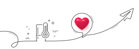 Single chamber refrigerator line icon. Continuous line with share plane. Fridge sign. Freezer storage symbol. 3d heart in speech bubble. Refrigerator single line ribbon. Loop curve pattern. Vectorのイラスト素材