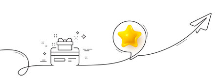 Loyalty card line icon. Continuous line with share plane. Bonus points. Discount program symbol. 3d star in speech bubble. Loyalty card single line ribbon. Loop curve pattern. Vectorのイラスト素材