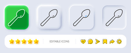 Spoon line icon. Neumorphic, Flat shadow, 3d buttons. Kitchen cutlery sign. Kitchenware teaspoon utensils symbol. Line spoon icon. Social media icons. Vectorのイラスト素材