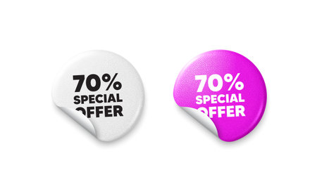 Discount sticker tags. Glitter paper price badge. 70 percent discount offer tag. Sale price promo...