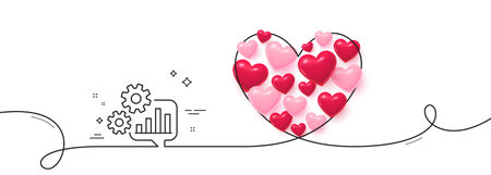 Cogwheel chat line icon. Continuous line big heart. Engineering tool sign. Cog gear symbol. 3d...