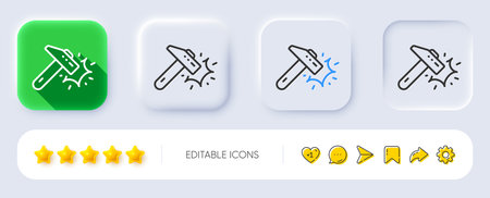Hammer blow line icon. Neumorphic, Flat shadow, 3d buttons. Crash protection sign. Repair tool symbol. Line hammer blow icon. Social media icons. Vectorのイラスト素材
