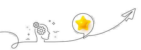 Thoughts line icon. Continuous line with share plane. Teamwork sign. Core value symbol. 3d star in...