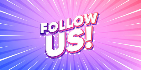 Follow us sun rays gradient banner. Light burst background. Follow us tag. Special offer sign. Super offer symbol. Gradient sun rays. Sunburst light. Vectorのイラスト素材