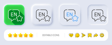 English line icon. Neumorphic, Flat shadow, 3d buttons. Chat bubble sign. Translate message symbol. Line english icon. Social media icons. Vectorのイラスト素材