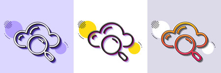 Cloud computing search line icon. Halftone dotted pattern. Gradient icon with grain shadow. Internet...
