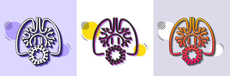 Lungs with coronavirus line icon. Halftone dotted pattern. Gradient icon with grain shadow. Pneumonia disease sign. Respiratory distress symbol. Line coronavirus lungs icon. Various designs. Vectorのイラスト素材