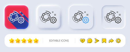 Gears line icon. Neumorphic, Flat shadow, 3d buttons. Teamwork cogwheel sign. Working process symbol. Line gears icon. Social media icons. Vectorのイラスト素材