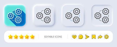 Gears line icon. Neumorphic, Flat shadow, 3d buttons. Teamwork cogwheel sign. Working process symbol. Line gears icon. Social media icons. Vectorのイラスト素材