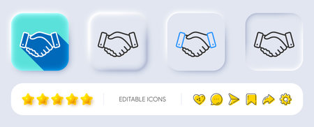Employees handshake line icon. Neumorphic, Flat shadow, 3d buttons. Hand gesture sign. Business deal palm symbol. Line employees handshake icon. Social media icons. Vectorのイラスト素材