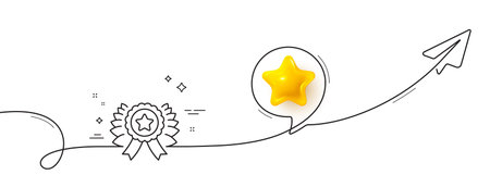 Winner ribbon line icon. Continuous line with share plane. Award medal sign. Best achievement...