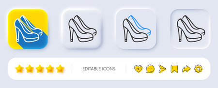 Women shoes line icon. Neumorphic, Flat shadow, 3d buttons. Female footwear sign. Fashion high heels symbol. Line shoes icon. Social media icons. Vectorのイラスト素材