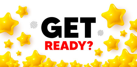 Get ready winner banner with 3d stars. Golden stars banner. Get ready tag. Special offer sign. Advertising discounts symbol. Review rate background. Vectorのイラスト素材