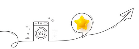 Dryer machine line icon. Continuous line with share plane. Laundry service sign. Dry clothing symbol. 3d star in speech bubble. Dryer machine single line ribbon. Loop curve pattern. Vectorのイラスト素材