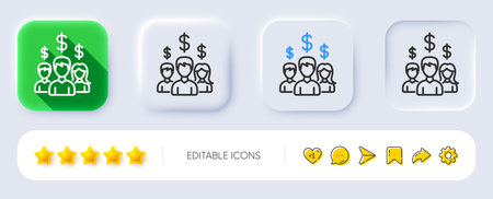 Business networking line icon. Neumorphic, Flat shadow, 3d buttons. Group of people with Dollar signs. Line salary employees icon. Social media icons. Vectorのイラスト素材