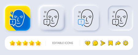 Face attention line icon. Neumorphic, Flat shadow, 3d buttons. Exclamation mark sign. Facial...