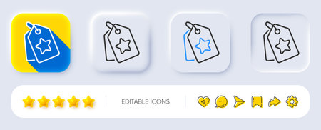 Loyalty star tags line icon. Neumorphic, Flat shadow, 3d buttons. Bonus points. Discount program symbol. Line loyalty tags icon. Social media icons. Vectorのイラスト素材