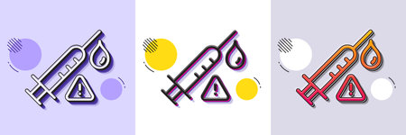 Vaccine attention line icon. Halftone dotted pattern. Gradient icon with grain shadow. Vaccination syringe warning sign. Jab symbol. Line vaccine attention icon. Various designs. Vectorのイラスト素材