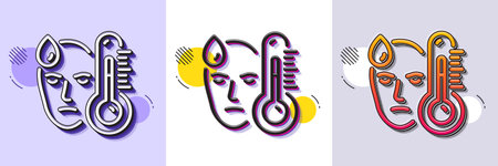 Sick man with fever line icon. Halftone dotted pattern. Gradient icon with grain shadow. Temperature thermometer sign. Flu illness symbol. Line fever icon. Various designs. Vectorのイラスト素材