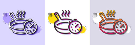 Frying pan line icon. Halftone dotted pattern. Gradient icon with grain shadow. Cooking timer sign. Food preparation symbol. Line frying pan icon. Various designs. Vectorのイラスト素材