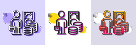 Money profit line icon. Halftone dotted pattern. Gradient icon with grain shadow. Person with...