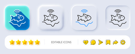 Fishfinder line icon. Neumorphic, Flat shadow, 3d buttons. Echo fish sounder sign. Fishing sonar symbol. Line fishfinder icon. Social media icons. Vectorのイラスト素材