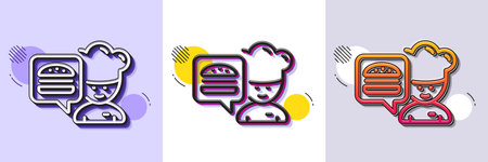Chef line icon. Halftone dotted pattern. Gradient icon with grain shadow. Chief-cooker with burger sign. Fast food symbol. Line chef icon. Various designs. Vectorのイラスト素材