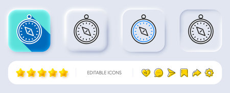 Travel compass line icon. Neumorphic, Flat shadow, 3d buttons. Trip sign. Holidays symbol. Line travel compass icon. Social media icons. Vectorのイラスト素材