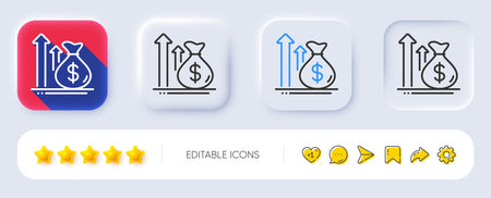 Budget profit line icon. Neumorphic, Flat shadow, 3d buttons. Money loan sign. Cash profit symbol. Line budget icon. Social media icons. Vectorのイラスト素材
