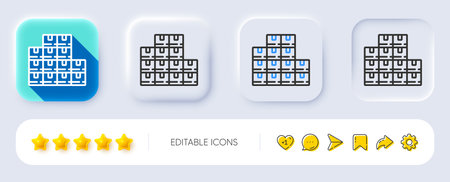 Wholesale inventory line icon. Neumorphic, Flat shadow, 3d buttons. Warehouse boxes sign. Logistic goods symbol. Line wholesale inventory icon. Social media icons. Vectorのイラスト素材