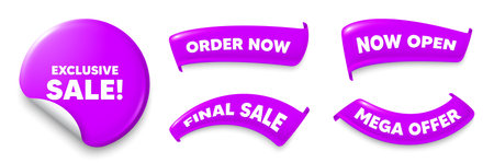 Exclusive sale purple sticker, Sale offer ribbons. Final sale, Order now. Exclusive Sale tag. Special offer price sign. Advertising Discounts symbol. Sticker badge. Flag ribbon banners. Vectorのイラスト素材