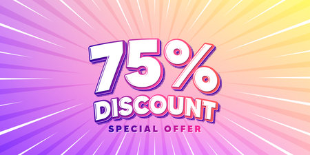 Discount sun rays gradient banner. Light burst background. 75 percent discount tag. Sale offer price sign. Special offer symbol. Gradient sun rays. Sunburst light. Vectorのイラスト素材