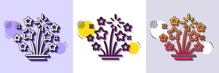 Fireworks stars line icon. Halftone dotted pattern. Gradient icon with grain shadow. Pyrotechnic salute sign. Carnival celebration lights symbol. Line fireworks stars icon. Various designs. Vectorのイラスト素材