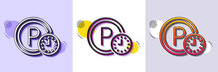 Parking time line icon. Halftone dotted pattern. Gradient icon with grain shadow. Car park clock sign. Transport place symbol. Line parking time icon. Various designs. Vectorのイラスト素材