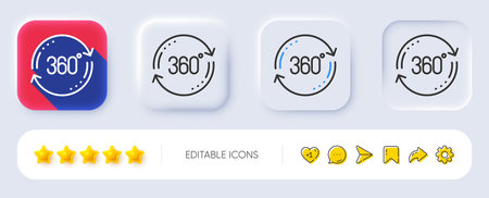 360 degree line icon. Neumorphic, Flat shadow, 3d buttons. Full rotation sign. VR technology simulation symbol. Line full rotation icon. Social media icons. Vectorのイラスト素材