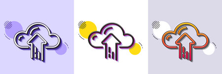 Cloud computing upload line icon. Halftone dotted pattern. Gradient icon with grain shadow. Internet...