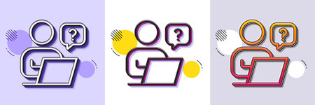 Online question line icon. Halftone dotted pattern. Gradient icon with grain shadow. Ask help sign....