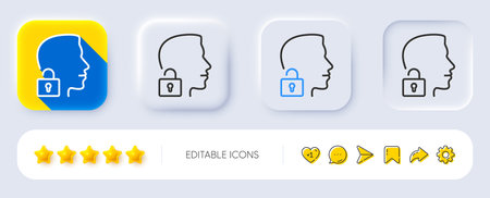 Face accepted line icon. Neumorphic, Flat shadow, 3d buttons. Access granted sign. Unlock system symbol. Line unlock system icon. Social media icons. Vectorのイラスト素材