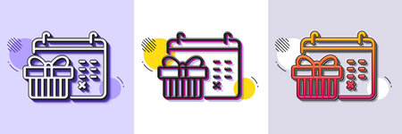 Christmas calendar line icon. Halftone dotted pattern. Gradient icon with grain shadow. New year presents day sign. Surprise symbol. Line christmas calendar icon. Various designs. Vectorのイラスト素材