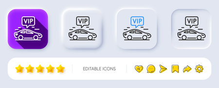 Vip transfer line icon. Neumorphic, Flat shadow, 3d buttons. Very important person transport sign. Luxury taxi symbol. Line vip transfer icon. Social media icons. Vectorのイラスト素材