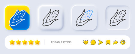 Corn line icon. Neumorphic, Flat shadow, 3d buttons. Vegetable food sign. Diet nutrition symbol. Line corn icon. Social media icons. Vectorのイラスト素材