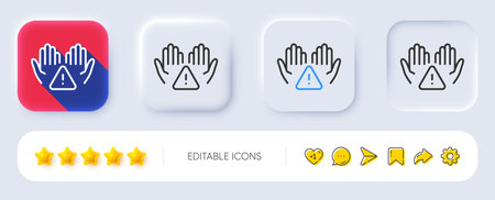 Clean hands line icon. Neumorphic, Flat shadow, 3d buttons. Sanitary cleaning sign. Washing hands symbol. Line clean hands icon. Social media icons. Vectorのイラスト素材