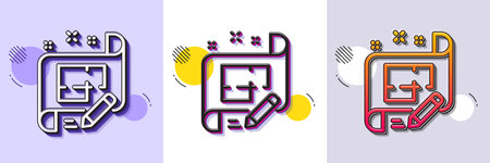 Architect line icon. Halftone dotted pattern. Gradient icon with grain shadow. Engineering plan sign. Edit project document. Line architect plan icon. Various designs. Vectorのイラスト素材